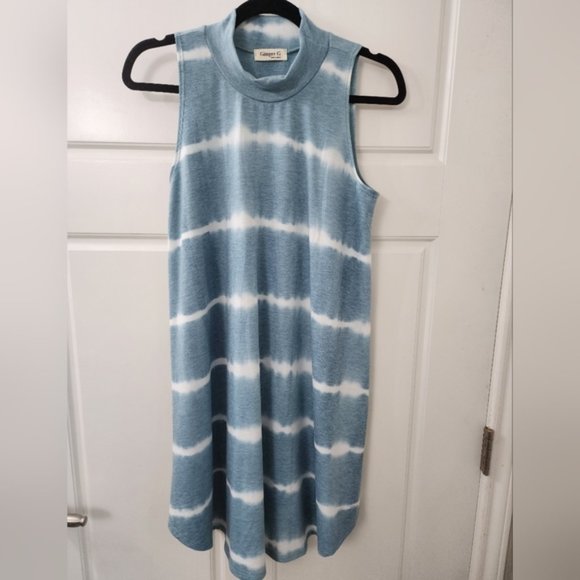 NWOT Ginger G Sea Foam Tie Dye Mock Neck Unstructured Sleeveless Dress Size M - Picture 1 of 4
